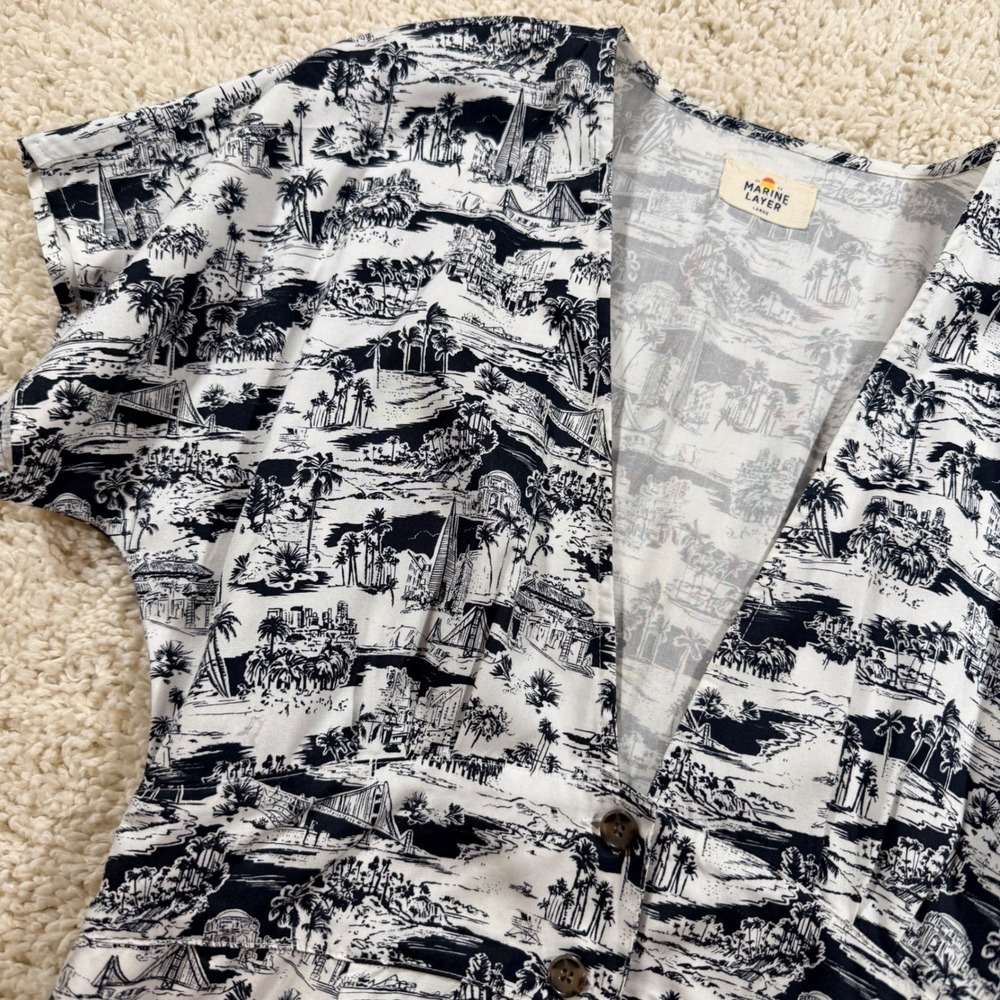 Marine Layer Summer Toile San Francisco Button Front Mini Dress L Coastal - Picture 7 of 7